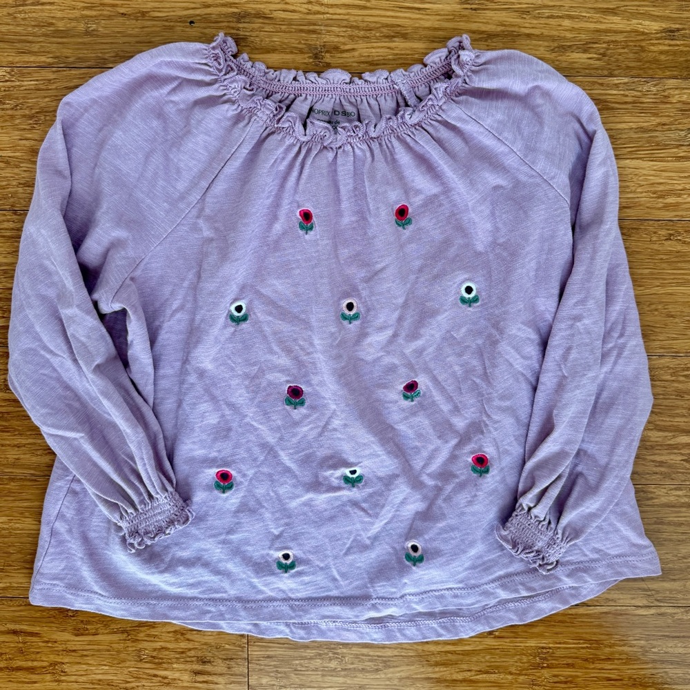 Girls long sleeve embroidered t shirt lilac with flower motif like new size 6